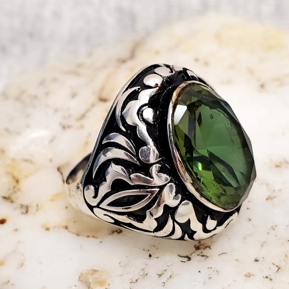 Unique Men's Jewelry Solid Sterling Silver 925 Alexandrite Stone Boho Ring